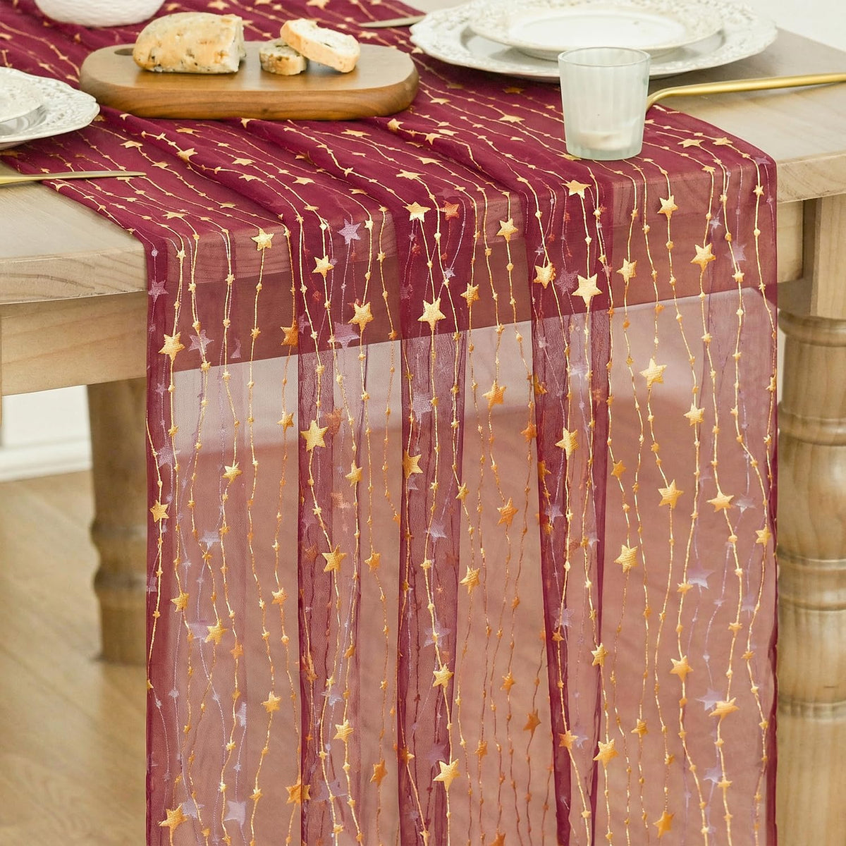 Artoid Mode Stars Pink Gauze Table Runner 10FT, Glitter Metallic Foil Sheer Dining Wedding Anniversary Holiday Birthday Table Decor for Home Party