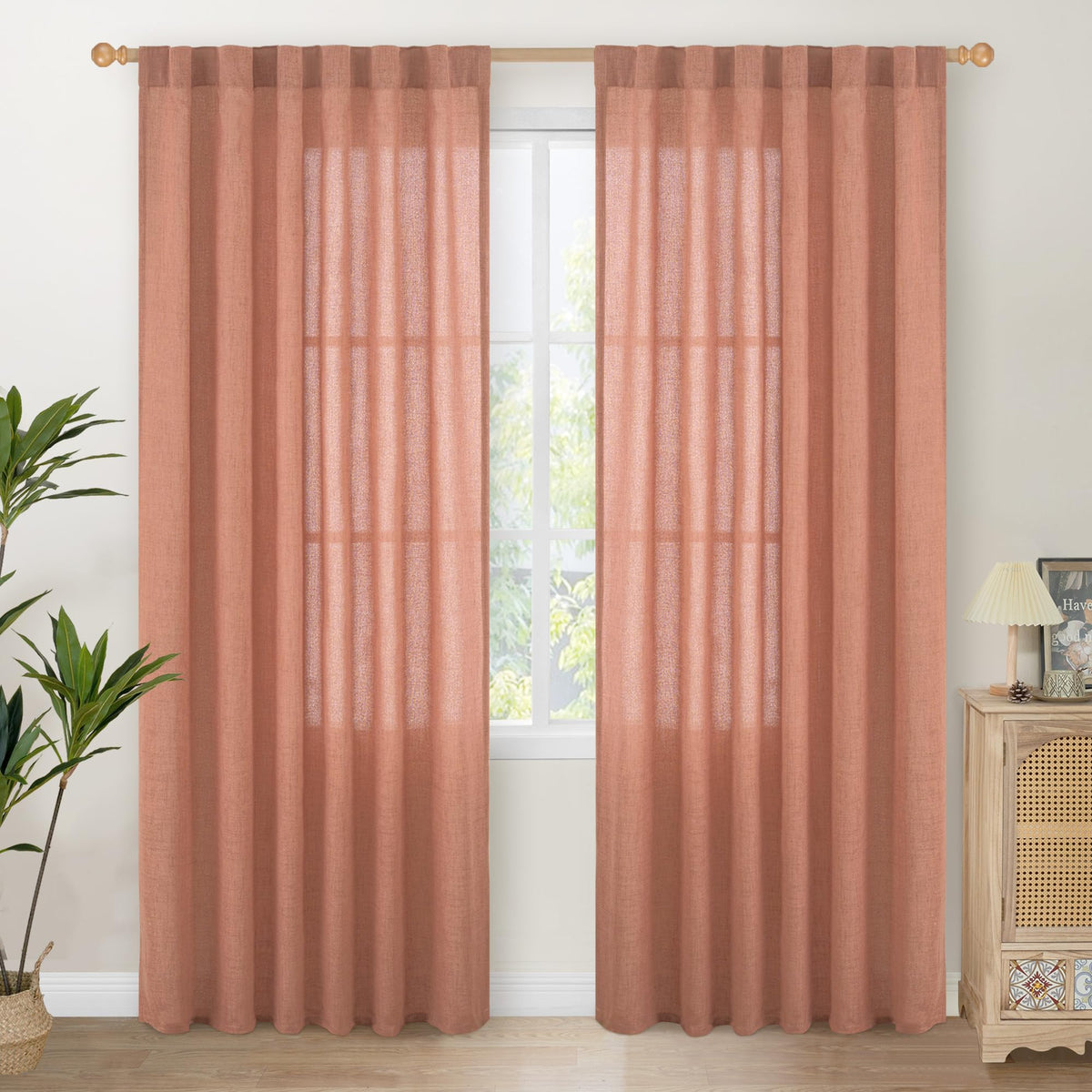 YoungsTex Linen Semi Sheer Curtains 72 Inch Length, Light Filtering Drapes