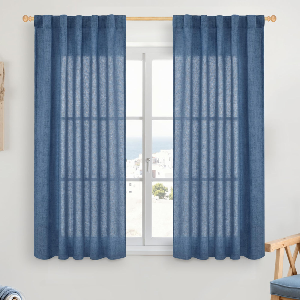 YoungsTex Linen Semi Sheer Curtains 72 Inch Length, Light Filtering Drapes