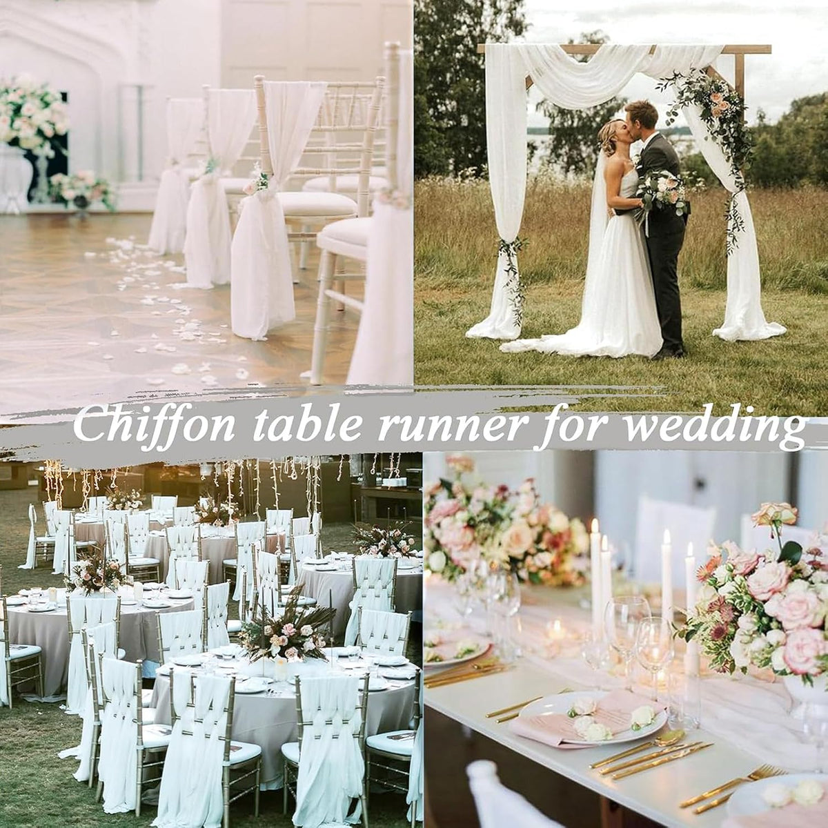 10FT White Chiffon Table Runner 30x120 Inches Romantic Sheer Table Runner Boho forBridal Shower Decorations Wedding Birthday Party Outdoor Decor