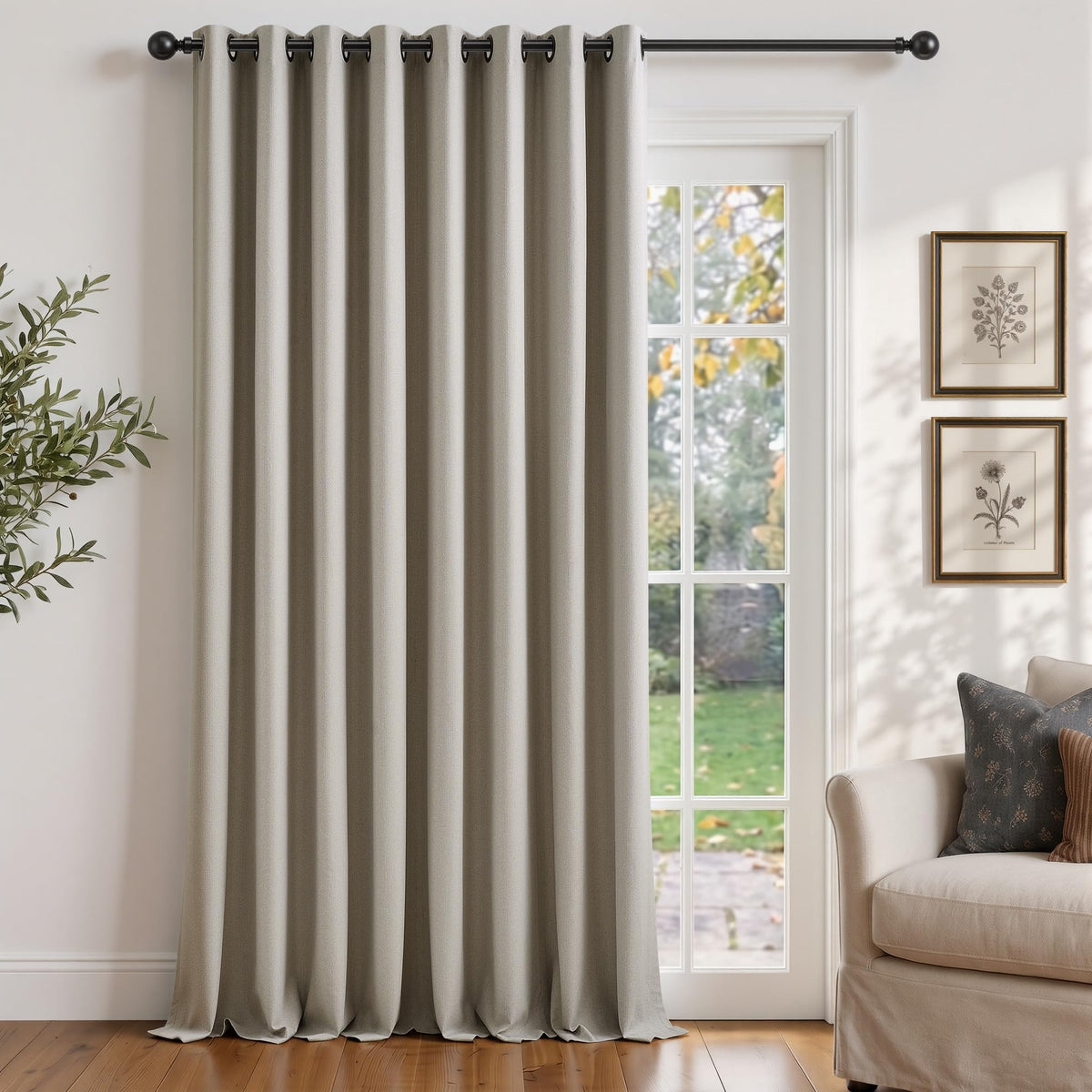 Natural Ivory 100% Blackout Grommet Linen Curtains 90 Inch Long 2 Panels