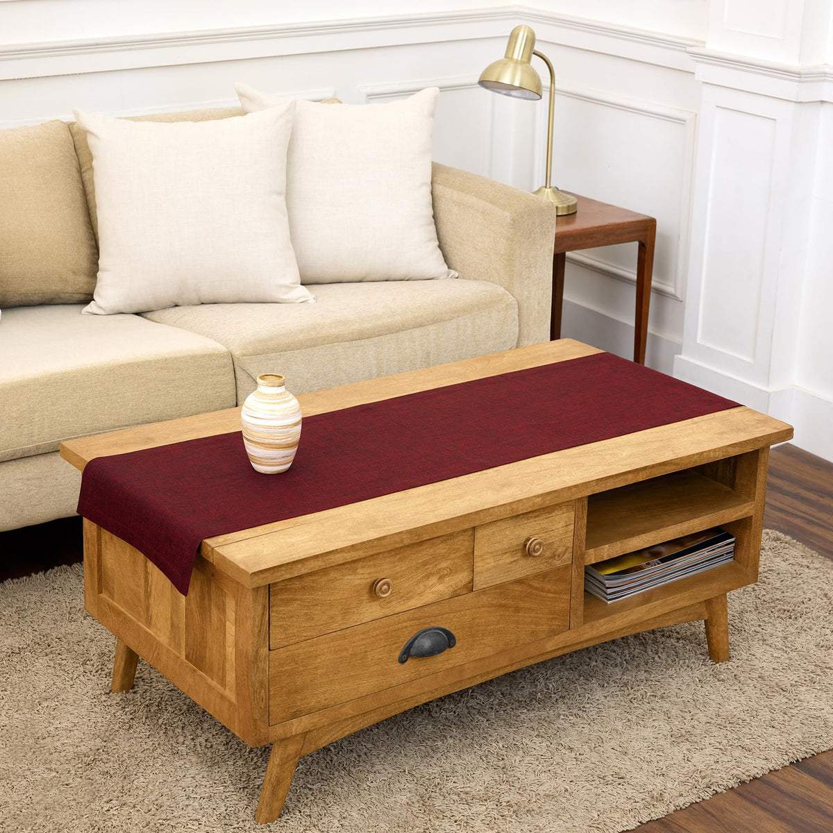 Solino Home 100% Pure Linen Table Runner Natural Long, Athena 14 x 108 in