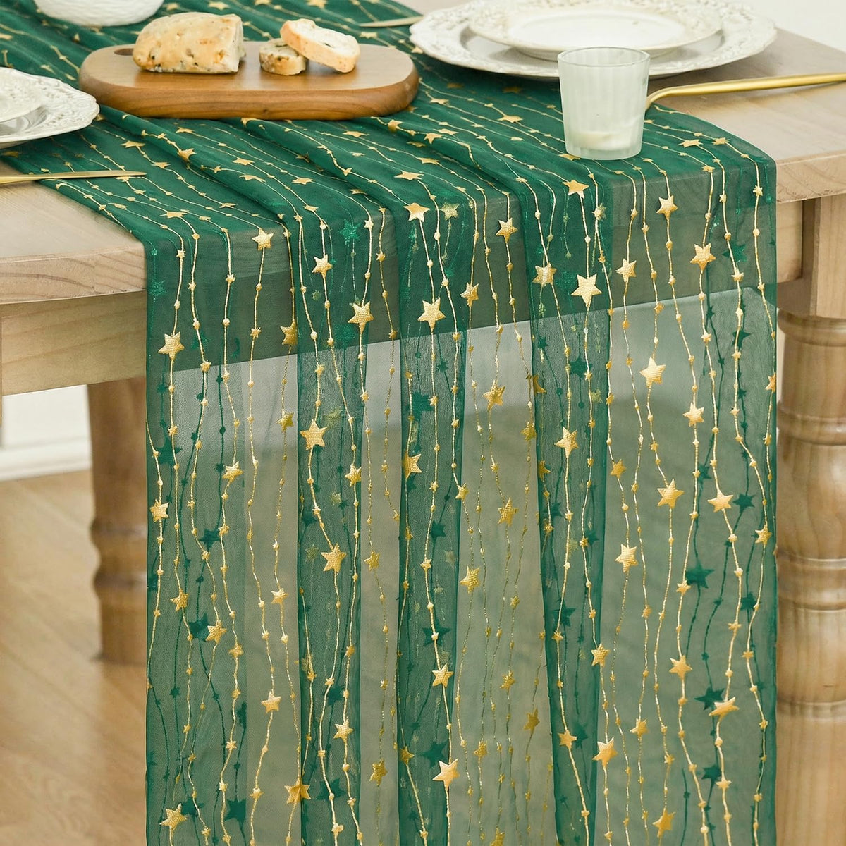 Artoid Mode Stars Pink Gauze Table Runner 10FT, Glitter Metallic Foil Sheer Dining Wedding Anniversary Holiday Birthday Table Decor for Home Party