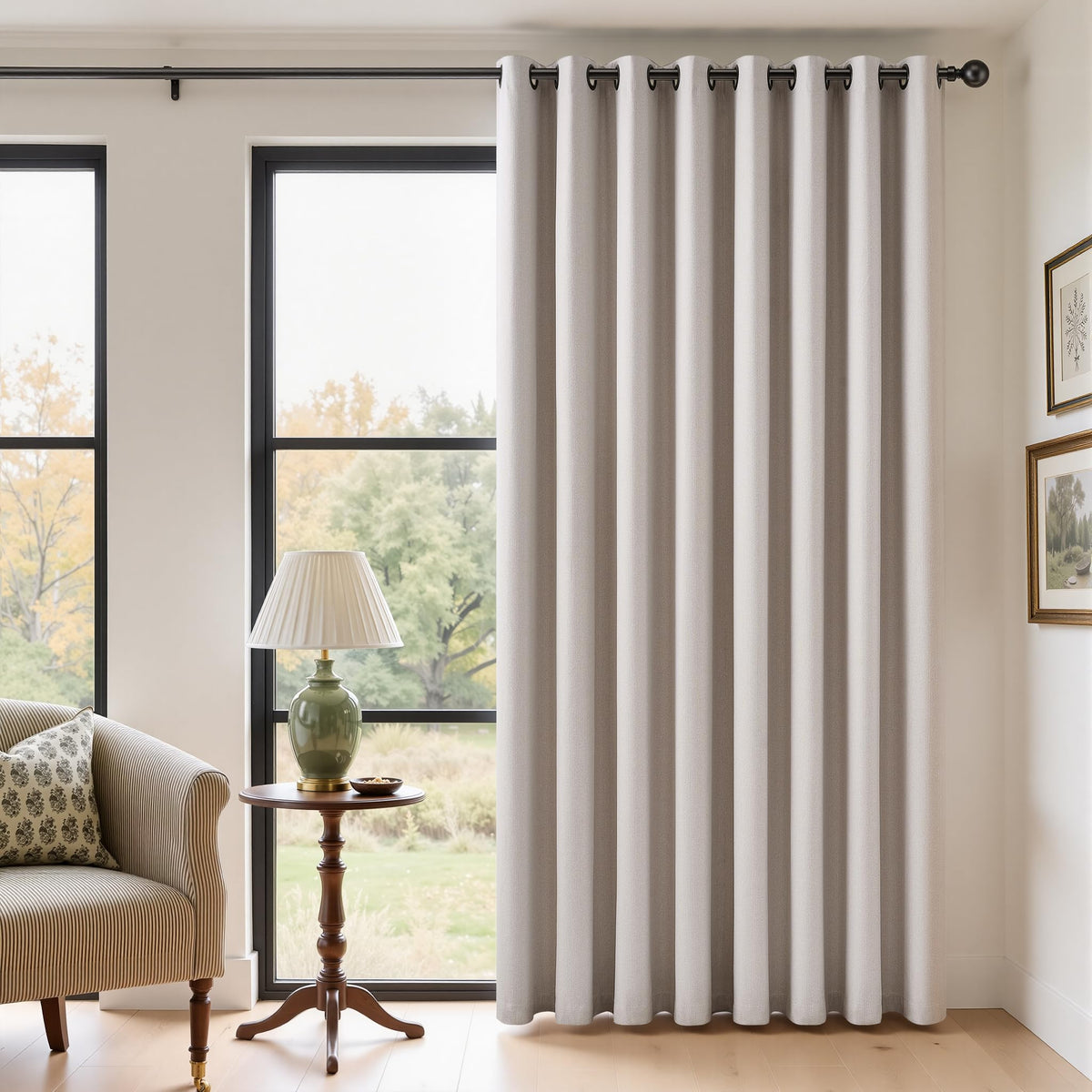 Natural Ivory 100% Blackout Grommet Linen Curtains 90 Inch Long 2 Panels
