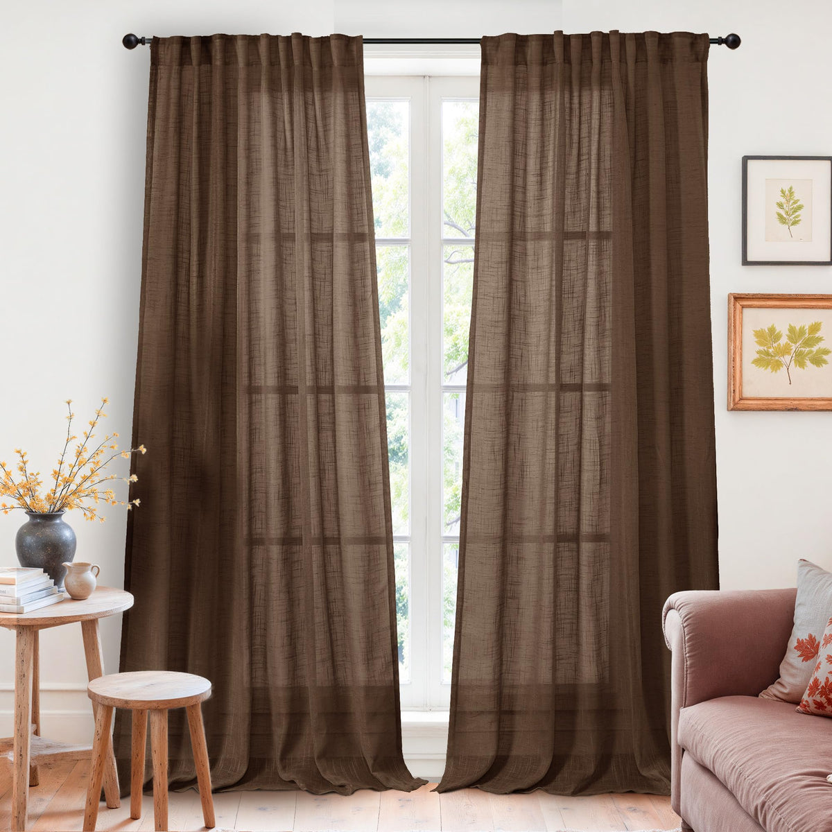 YoungsTex Linen Semi Sheer Curtains 72 Inch Length, Light Filtering Drapes