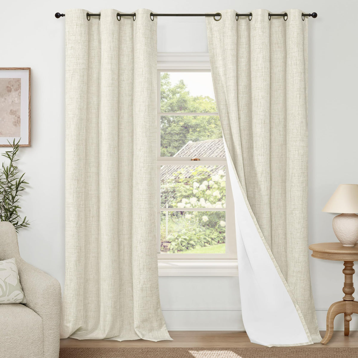 Lajode Natural Linen Blackout Curtains for Bedroom - 52x84 Inch 2 Panels