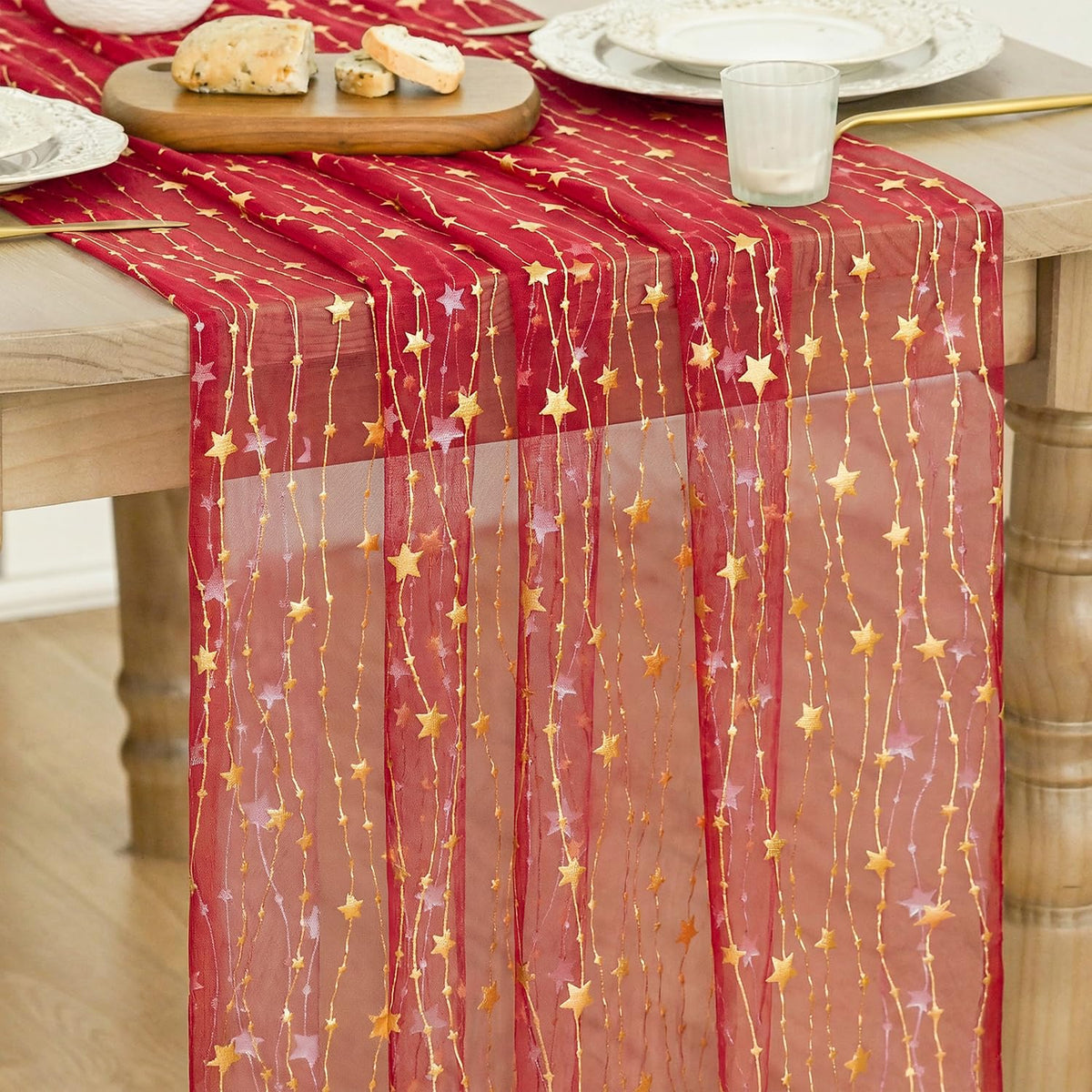 Artoid Mode Stars Pink Gauze Table Runner 10FT, Glitter Metallic Foil Sheer Dining Wedding Anniversary Holiday Birthday Table Decor for Home Party