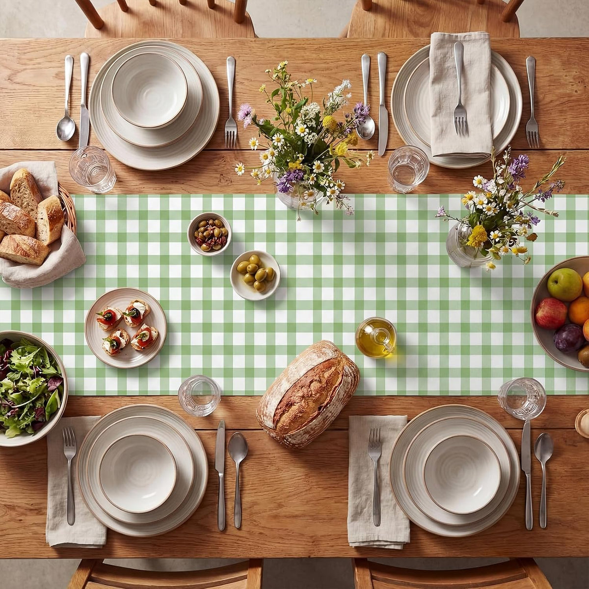 Tinlade Green White Gingham Paper Table Runner Roll 25' Long X 16" Wide