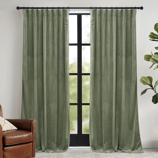 RYB HOME Sage Green Velvet Curtains 84 inches for Bedroom Living Room