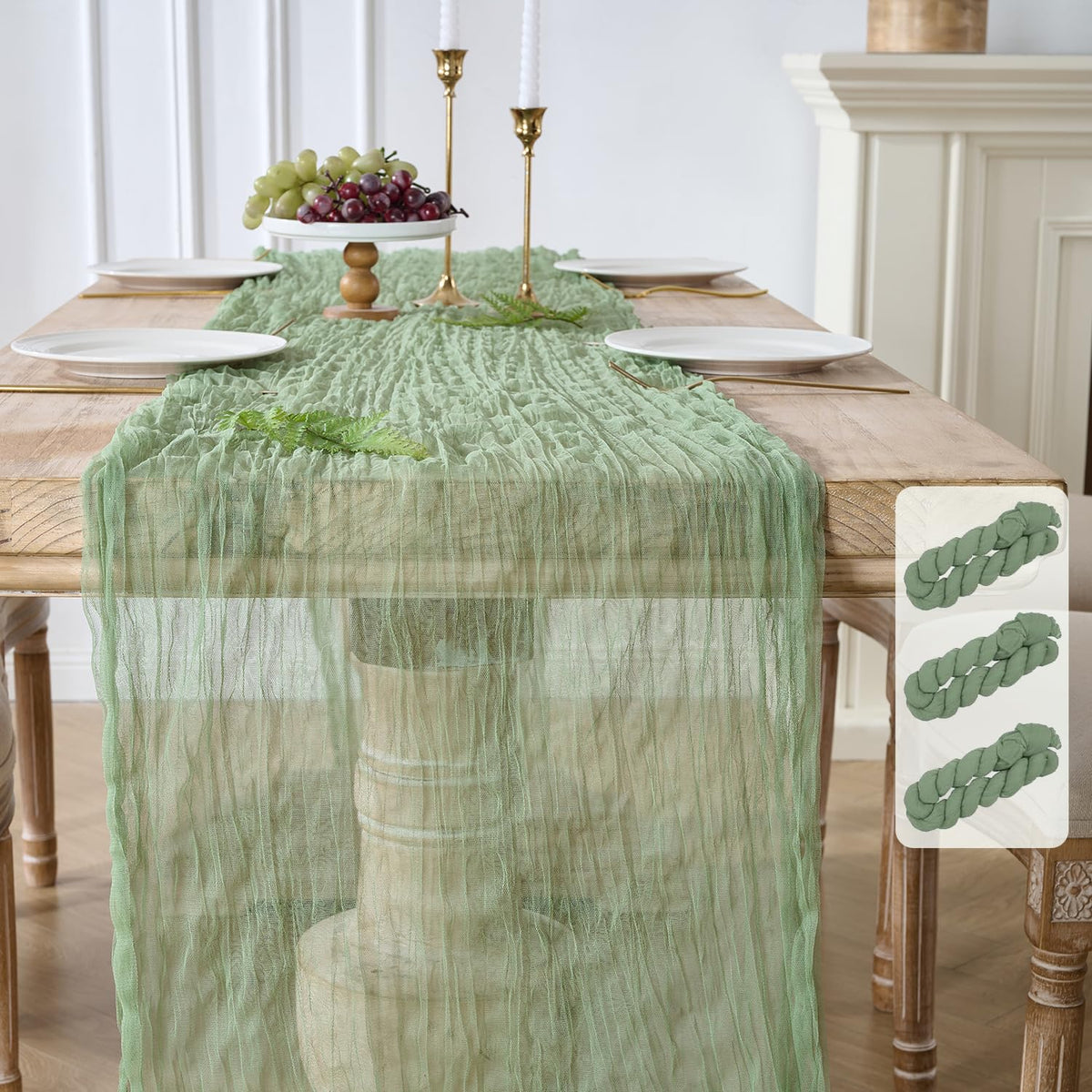 12PC Gold Gauze Table Runner 120 Inch 10FT Dining Wedding Baby Shower Holiday Birthday Sparkly Sheer Tulle Table Décor
