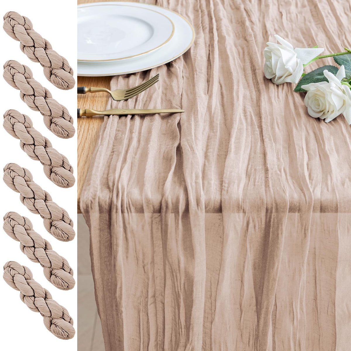Cheesecloth Table Runner 10FT Blushing Pink Boho Gauze Sheer Runners