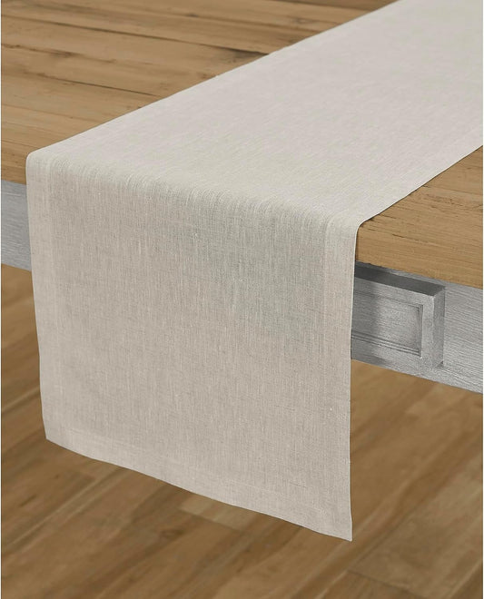 Solino Home 100% Pure Linen Table Runner Natural Long, Athena 14 x 108 in