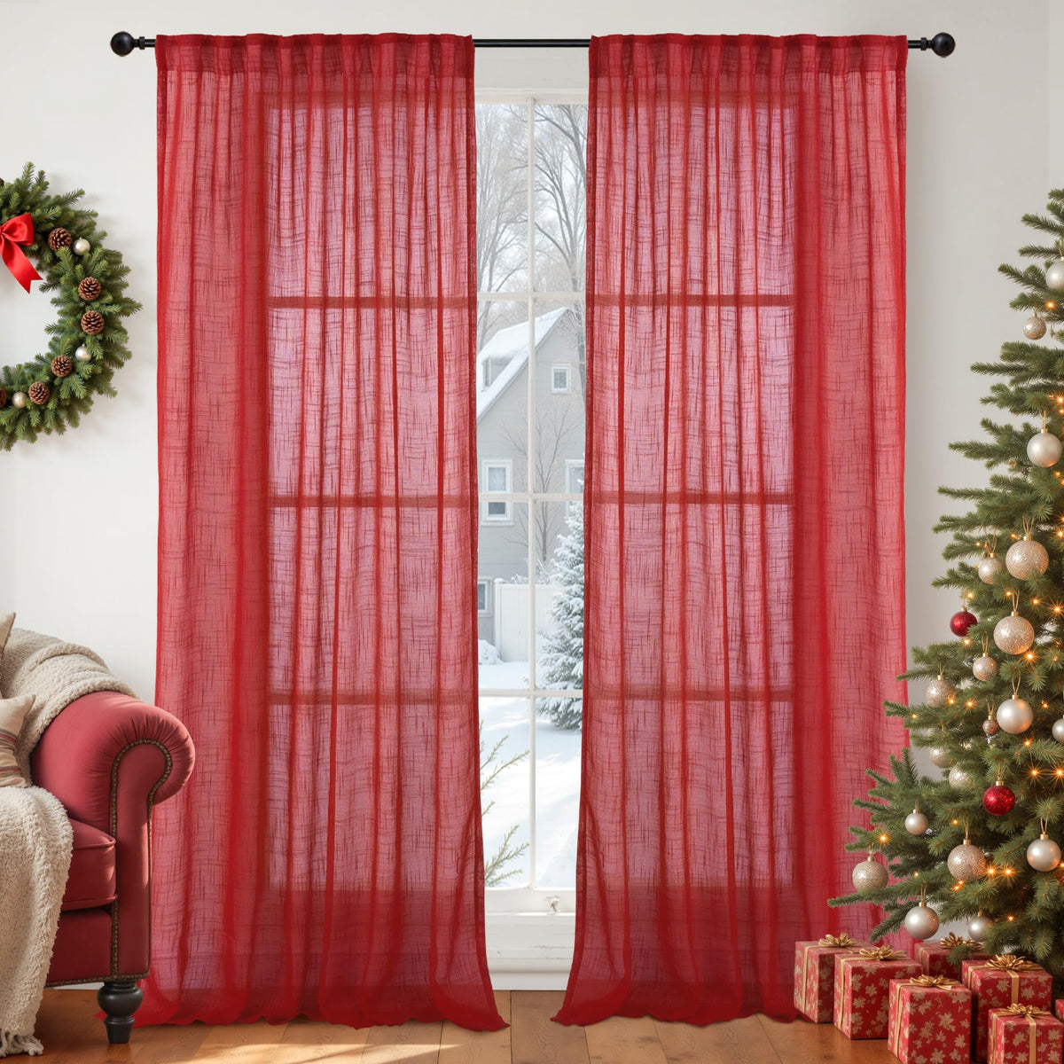 YoungsTex Linen Semi Sheer Curtains 72 Inch Length, Light Filtering Drapes