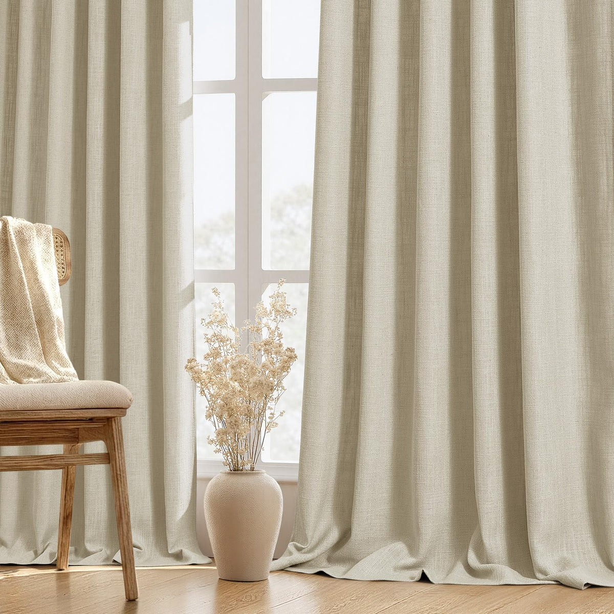 MIULEE Thick Linen Curtains 96 Inches Long Light Blue Semi Sheer for Farmhouse/Living Room/Bedroom, Linen Textured Light Filtering Window Privacy Drapes with Back Tab Rod Pocket, 42Wx96L, Set of 2