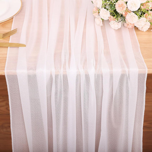 10FT White Chiffon Table Runner 30x120 Inches Romantic Sheer Table Runner Boho forBridal Shower Decorations Wedding Birthday Party Outdoor Decor