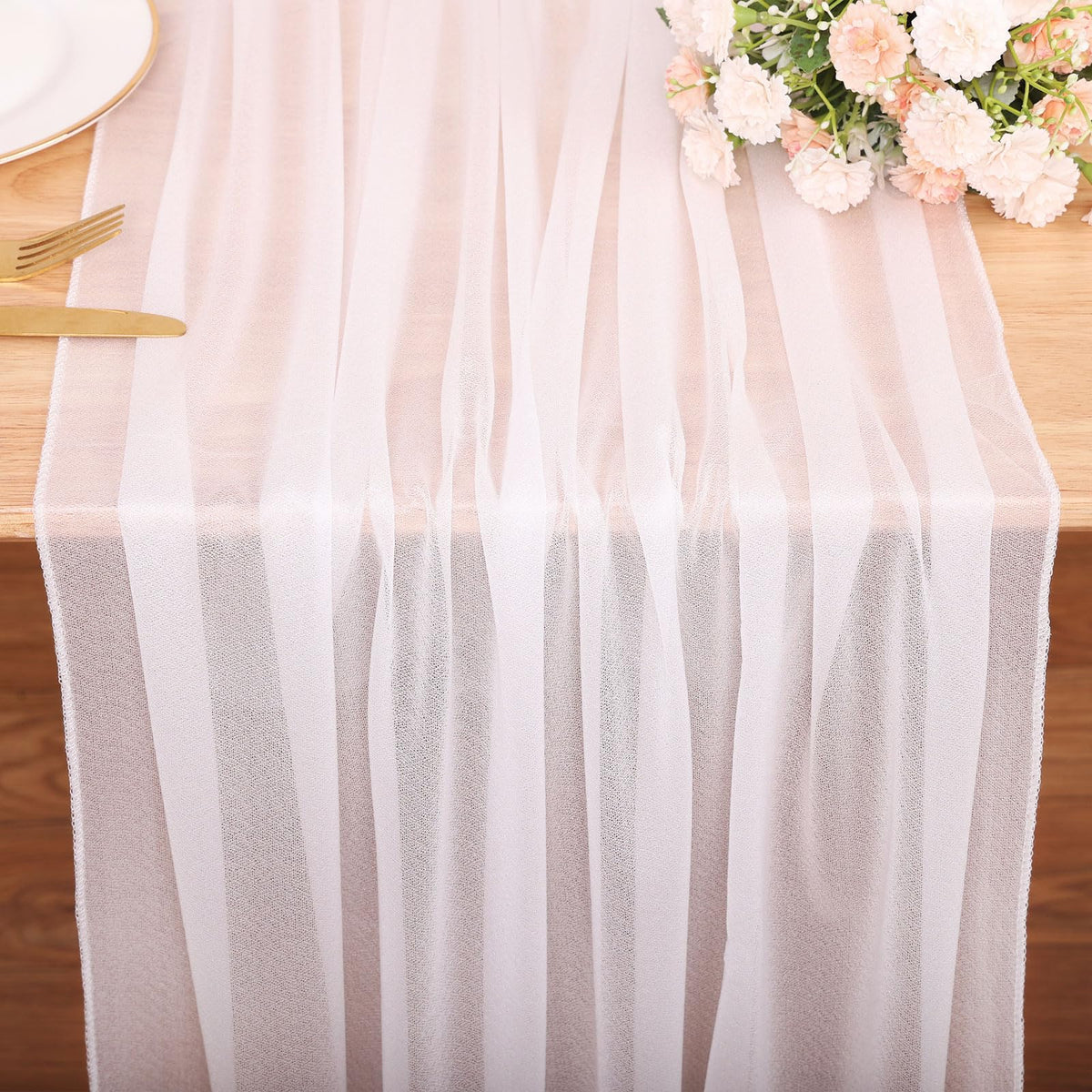 10FT White Chiffon Table Runner 30x120 Inches Romantic Sheer Table Runner Boho forBridal Shower Decorations Wedding Birthday Party Outdoor Decor