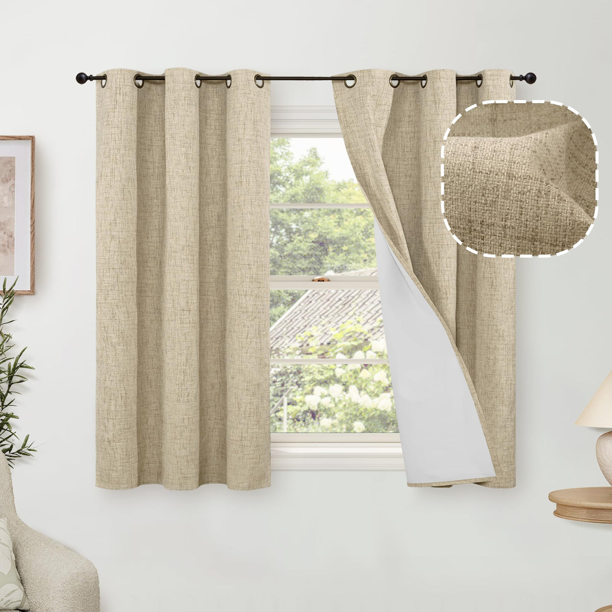 Lajode Natural Linen Blackout Curtains for Bedroom - 52x84 Inch 2 Panels
