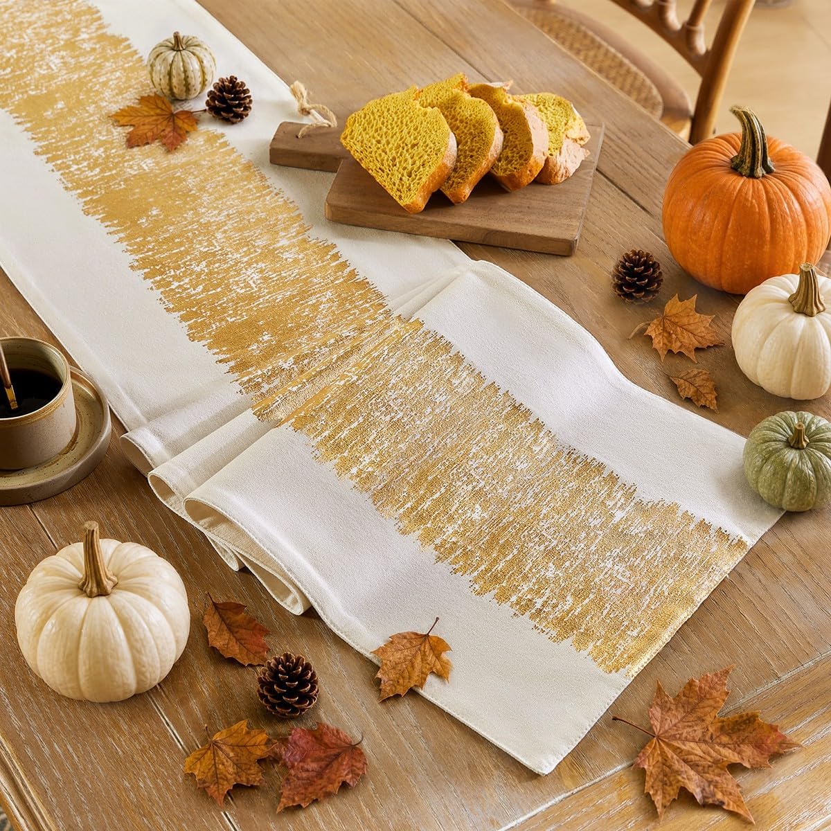 Metallic Style Gold Fall Table Runner, Table Runners 72 Inches Long