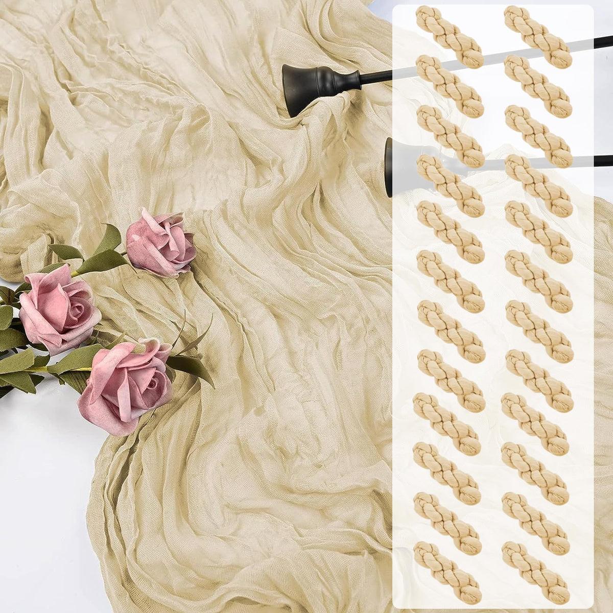 12 Pack Beige Cheesecloth Table Runner, 35x120 Inch Summer Gauze Cheese Cloth Table Runners 10 FT Beige Table Runner for Wedding Baby Shower Birthday Party Table Decors