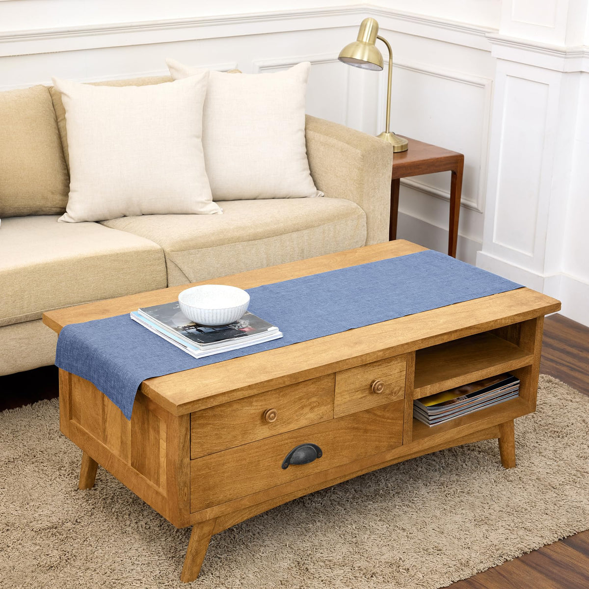 Solino Home 100% Pure Linen Table Runner Natural Long, Athena 14 x 108 in