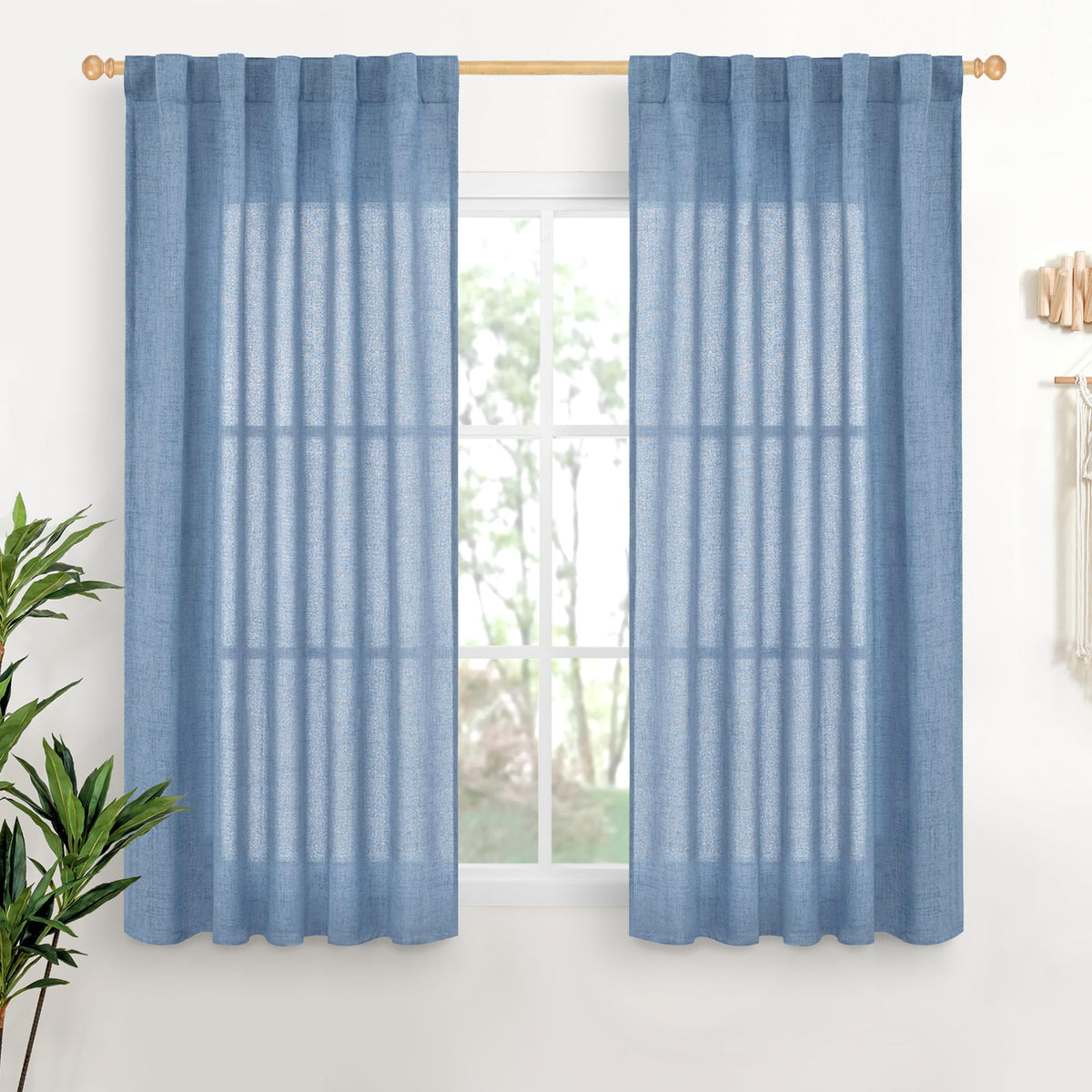 YoungsTex Linen Semi Sheer Curtains 72 Inch Length, Light Filtering Drapes