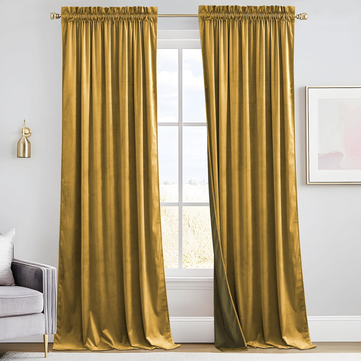 RYB HOME Green Velvet Blackout Curtains 84 inches for Bedroom Living Room