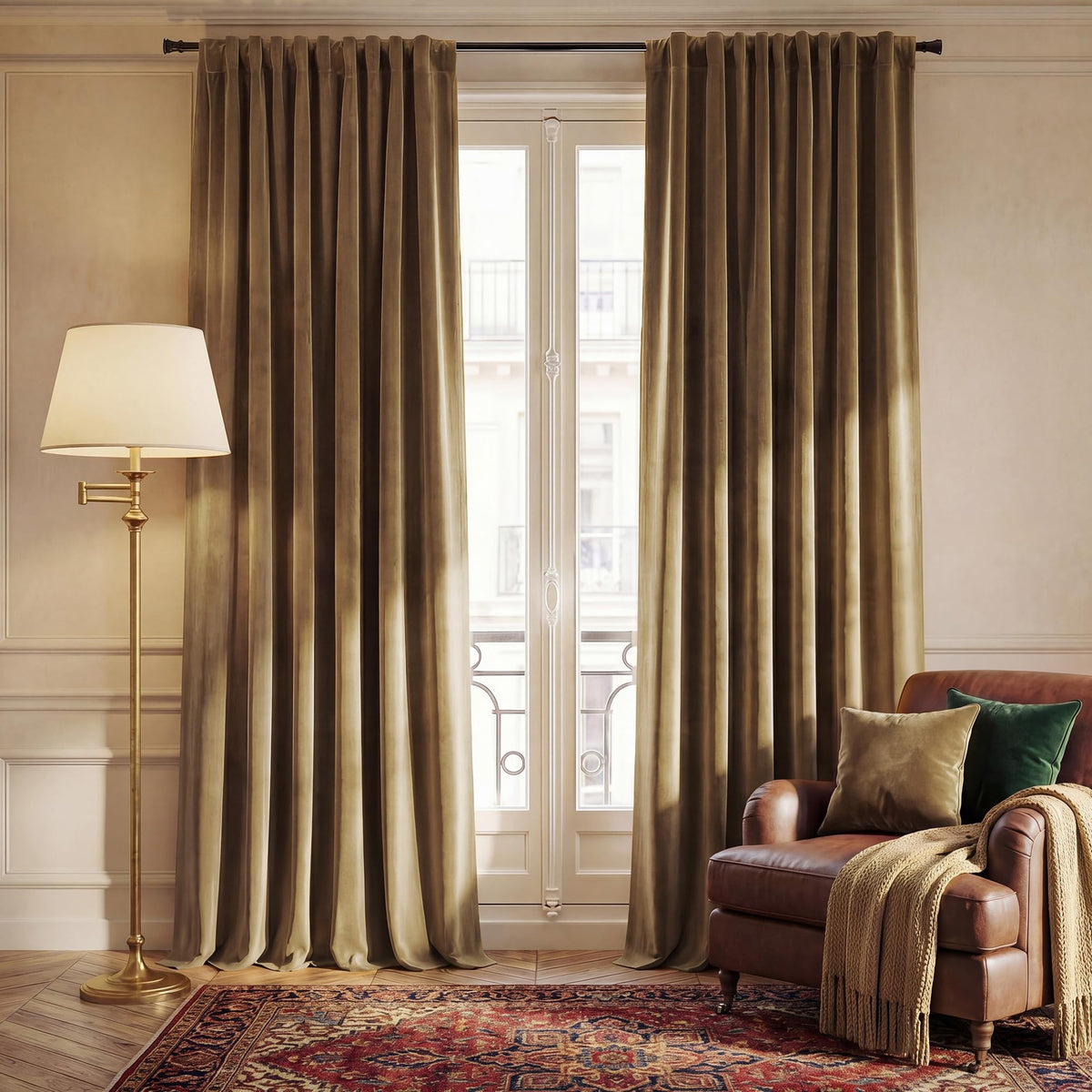 NICETOWN Christmas Blackout Olive Green Velvet Curtains, W52xL84, 2 Panels