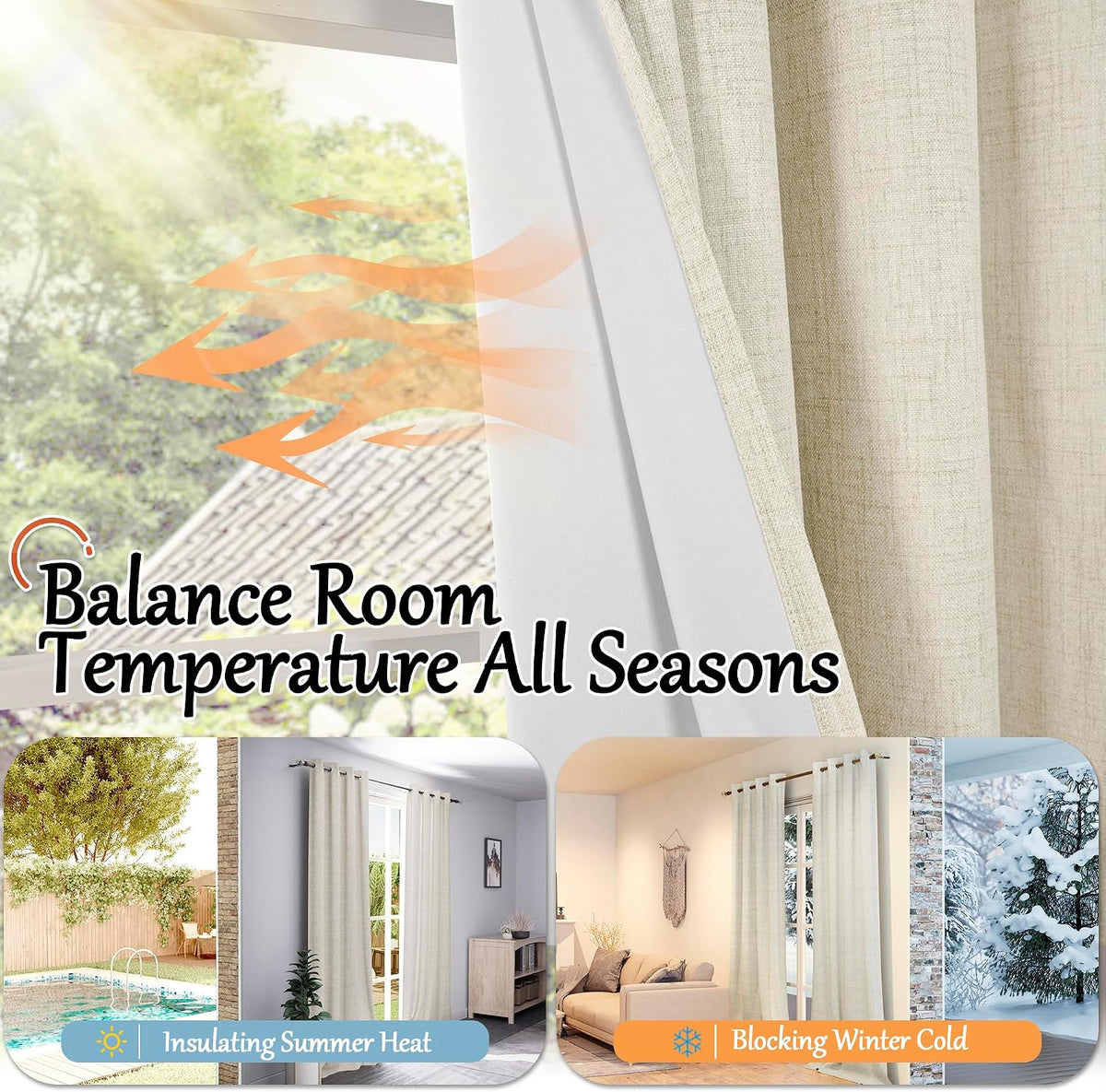 Lajode Natural Linen Blackout Curtains for Bedroom - 52x84 Inch 2 Panels