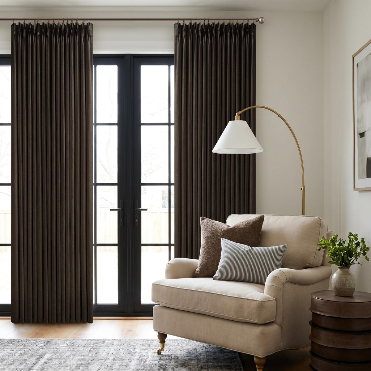 Natural Pinch Pleated Linen Blend Semi Sheer Window Curtains 90 Inches Long