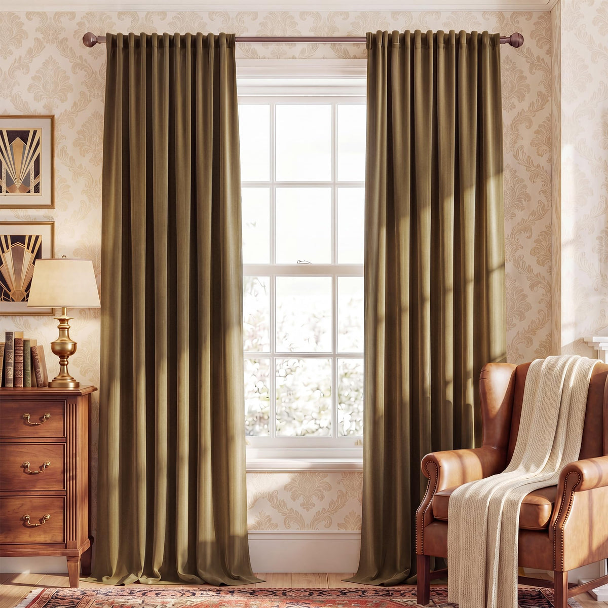 NICETOWN Christmas Blackout Olive Green Velvet Curtains, W52xL84, 2 Panels