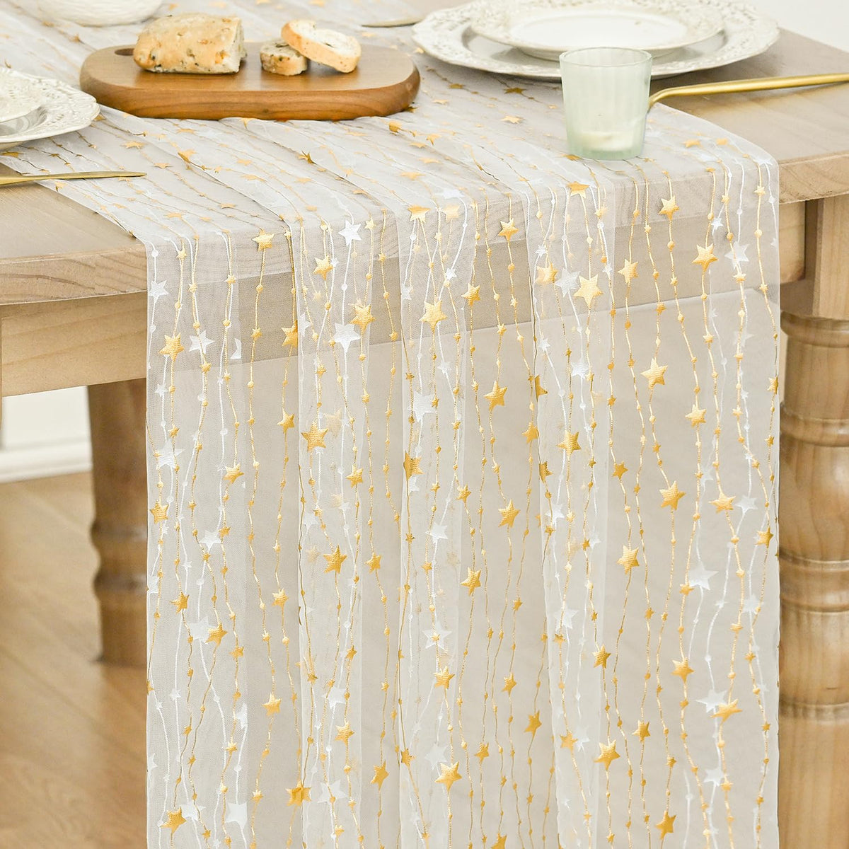 Artoid Mode Stars Pink Gauze Table Runner 10FT, Glitter Metallic Foil Sheer Dining Wedding Anniversary Holiday Birthday Table Decor for Home Party