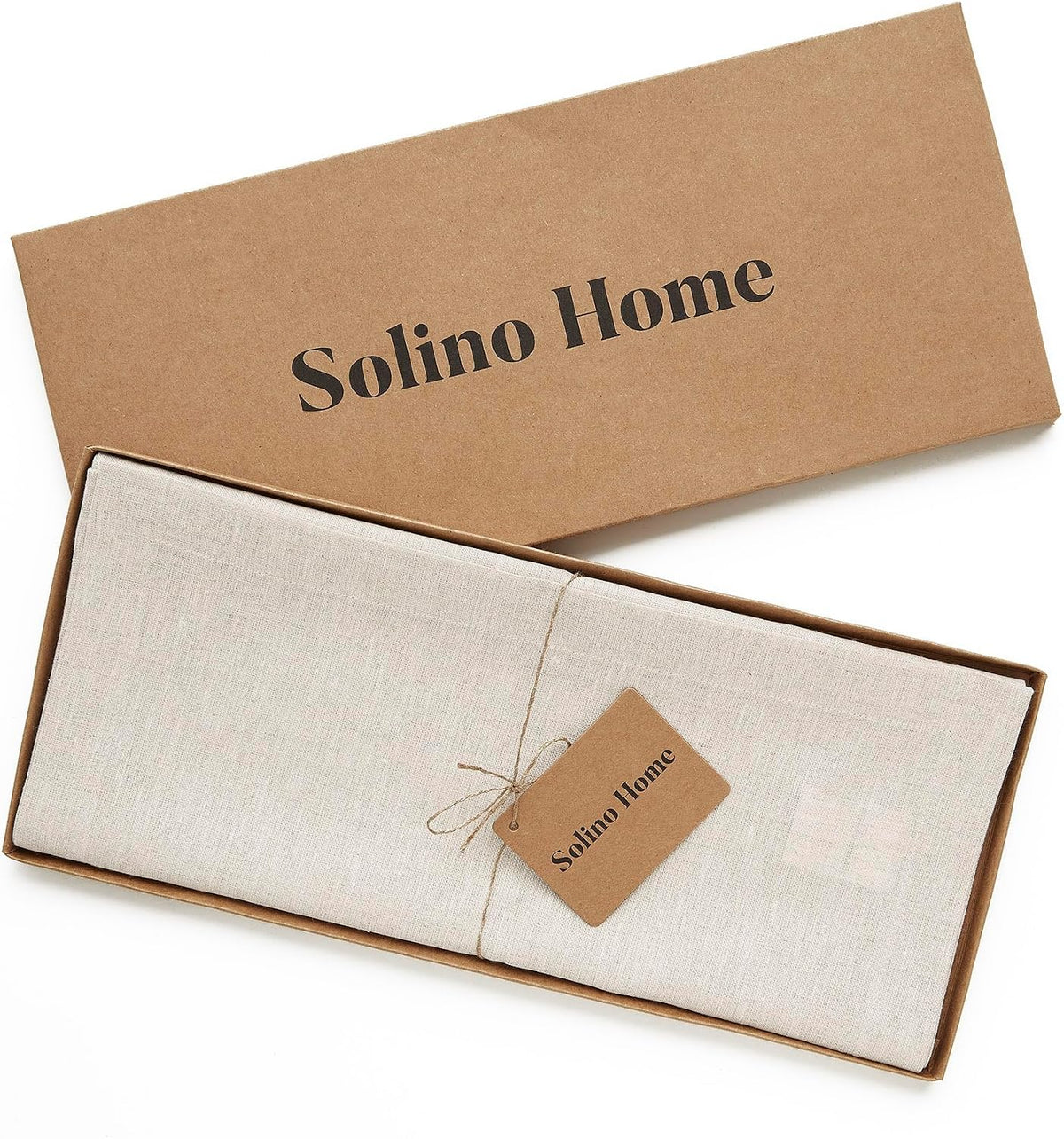 Solino Home 100% Pure Linen Table Runner Natural Long, Athena 14 x 108 in