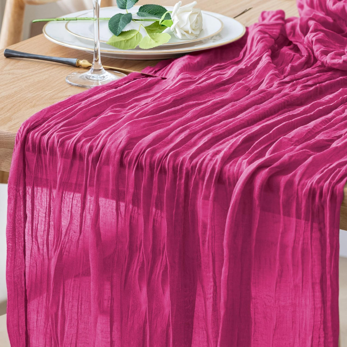 Cheesecloth Table Runner 10FT Blushing Pink Boho Gauze Sheer Runners