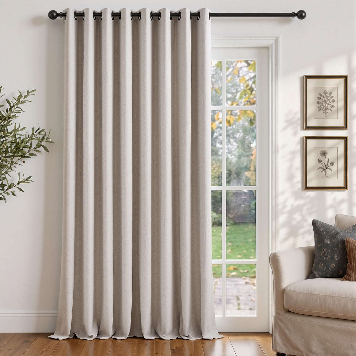 Natural Ivory 100% Blackout Grommet Linen Curtains 90 Inch Long 2 Panels