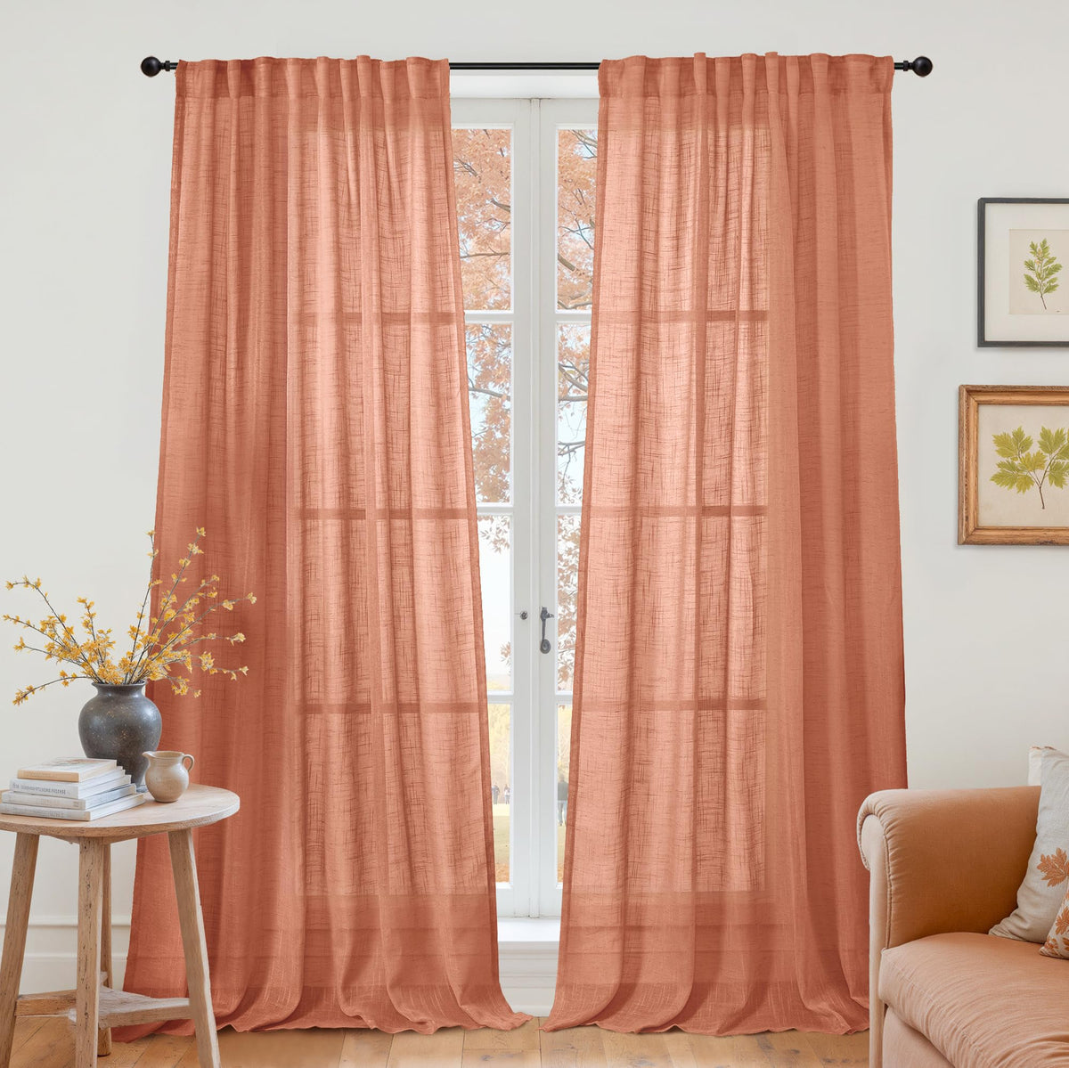 YoungsTex Linen Semi Sheer Curtains 72 Inch Length, Light Filtering Drapes
