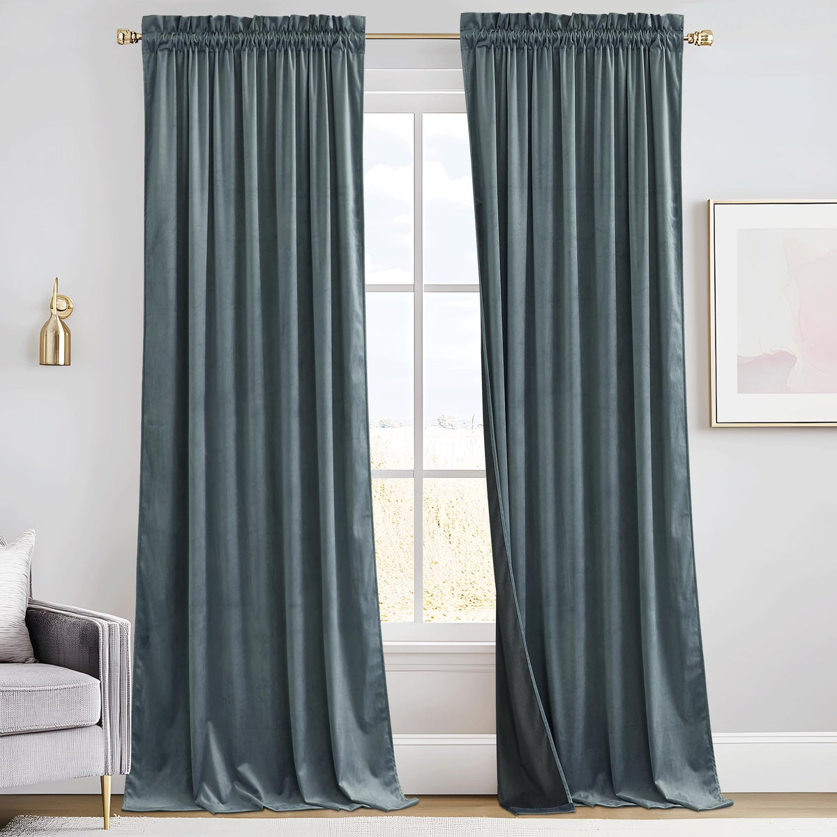RYB HOME Green Velvet Blackout Curtains 84 inches for Bedroom Living Room