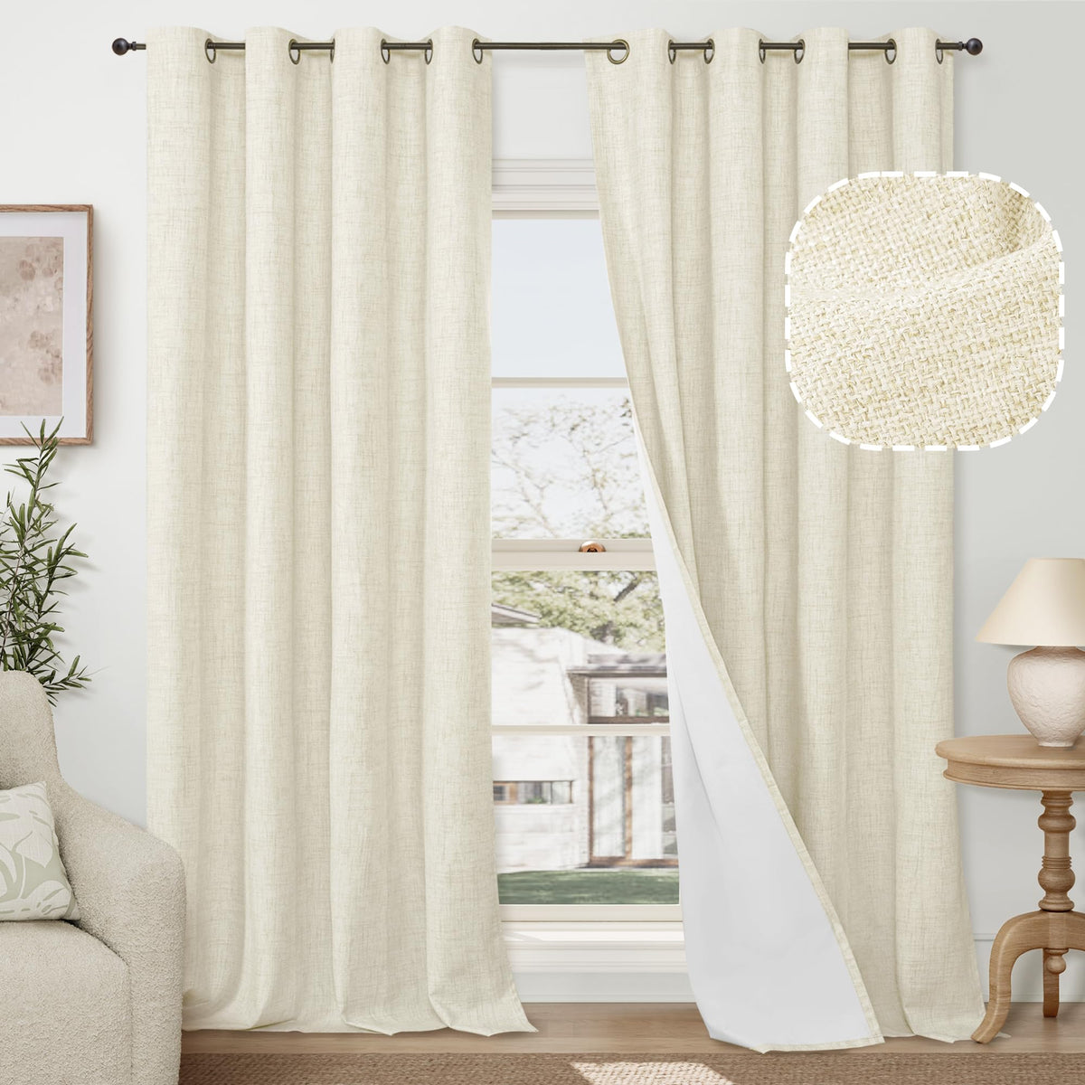 Lajode Natural Linen Blackout Curtains for Bedroom - 52x84 Inch 2 Panels