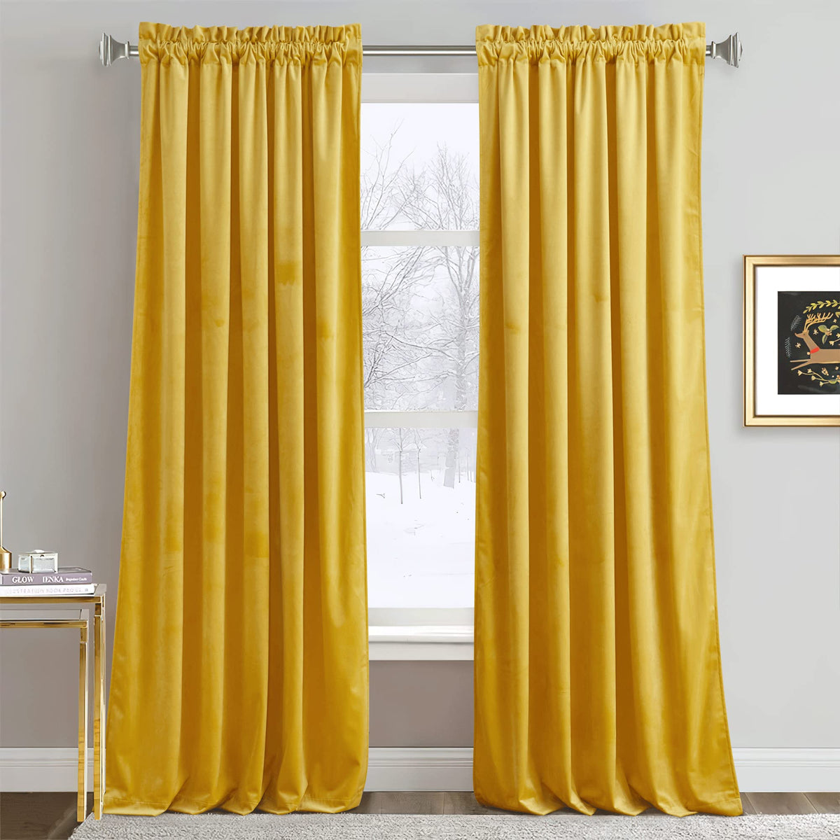 RYB HOME Green Velvet Blackout Curtains 84 inches for Bedroom Living Room