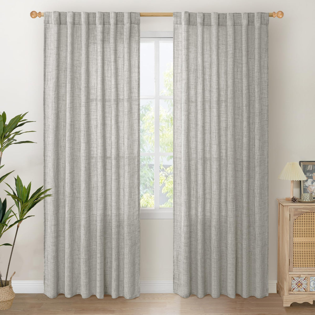 YoungsTex Linen Semi Sheer Curtains 72 Inch Length, Light Filtering Drapes