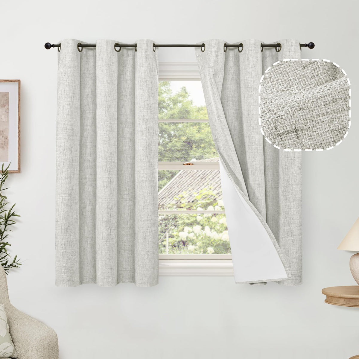 Lajode Natural Linen Blackout Curtains for Bedroom - 52x84 Inch 2 Panels