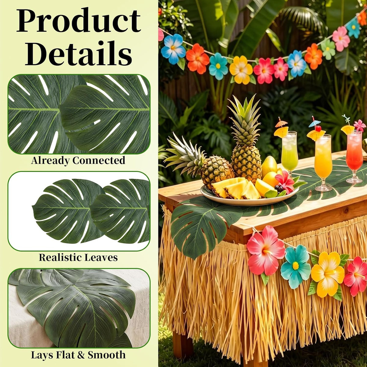 4pcs Artificial Palm Leaves Table Runners Tropical Palm Leaves Table Decorations 70 Inch Hawaiian Leaf Table Runner for Summer Wedding Hawaiian Luau Theme Party Supply Table Wall Decorations