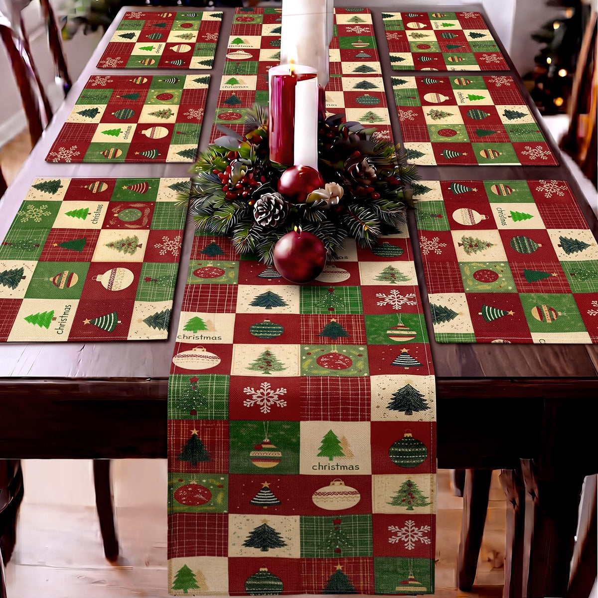 Patelai 7 Pcs Fall Table Runner and Placemats Set, Serve 6