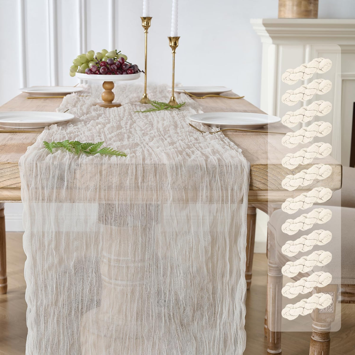 12PC Gold Gauze Table Runner 120 Inch 10FT Dining Wedding Baby Shower Holiday Birthday Sparkly Sheer Tulle Table Décor