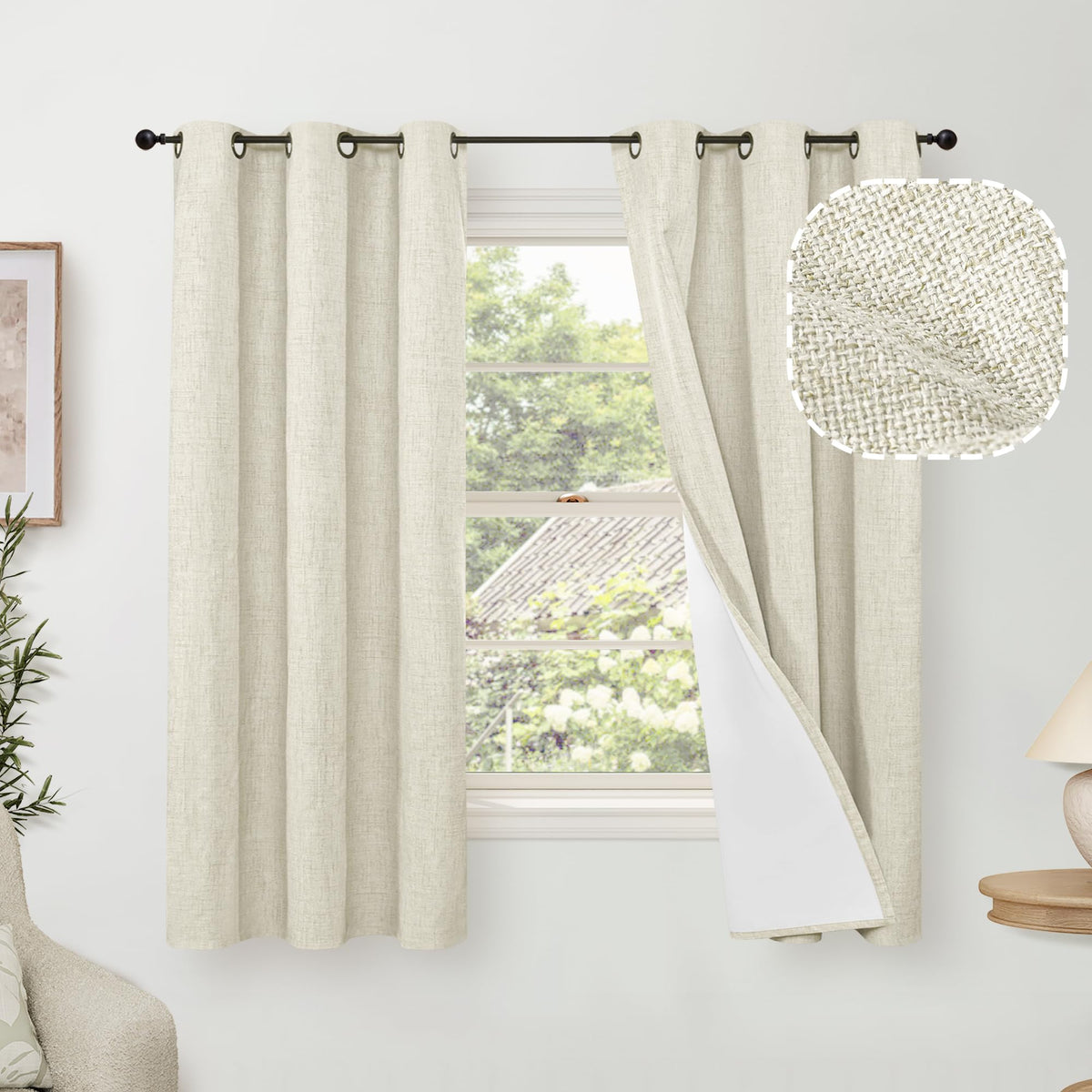 Lajode Natural Linen Blackout Curtains for Bedroom - 52x84 Inch 2 Panels