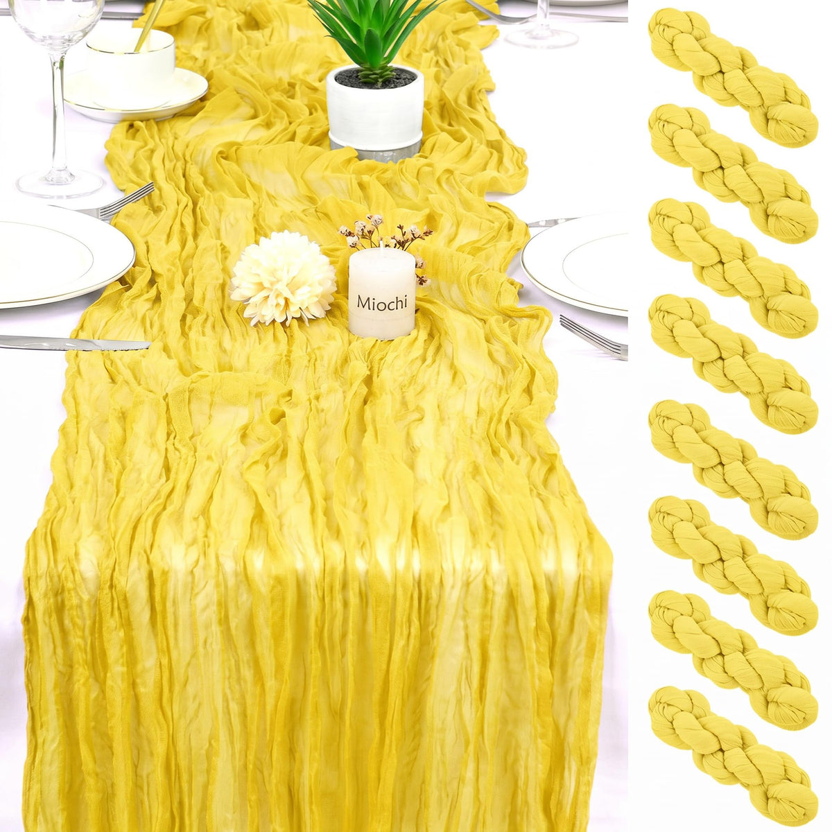 8 Pack Gold Cheesecloth Table Runner 17x108 inch Boho Gauze Cheese Cloth Table Runners for Wedding Party Baby Bridal Shower Home Decor