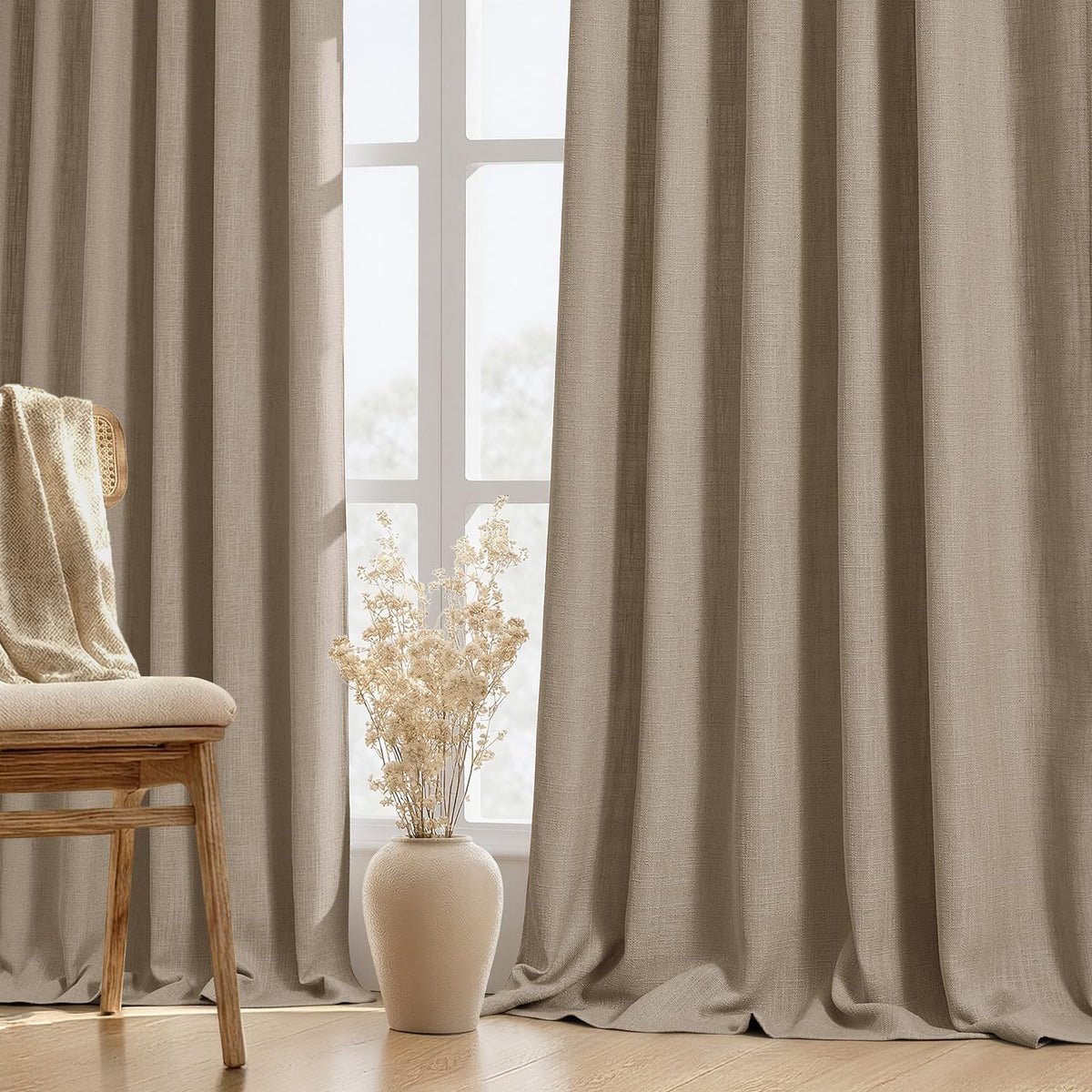 MIULEE Thick Linen Curtains 96 Inches Long Light Blue Semi Sheer for Farmhouse/Living Room/Bedroom, Linen Textured Light Filtering Window Privacy Drapes with Back Tab Rod Pocket, 42Wx96L, Set of 2