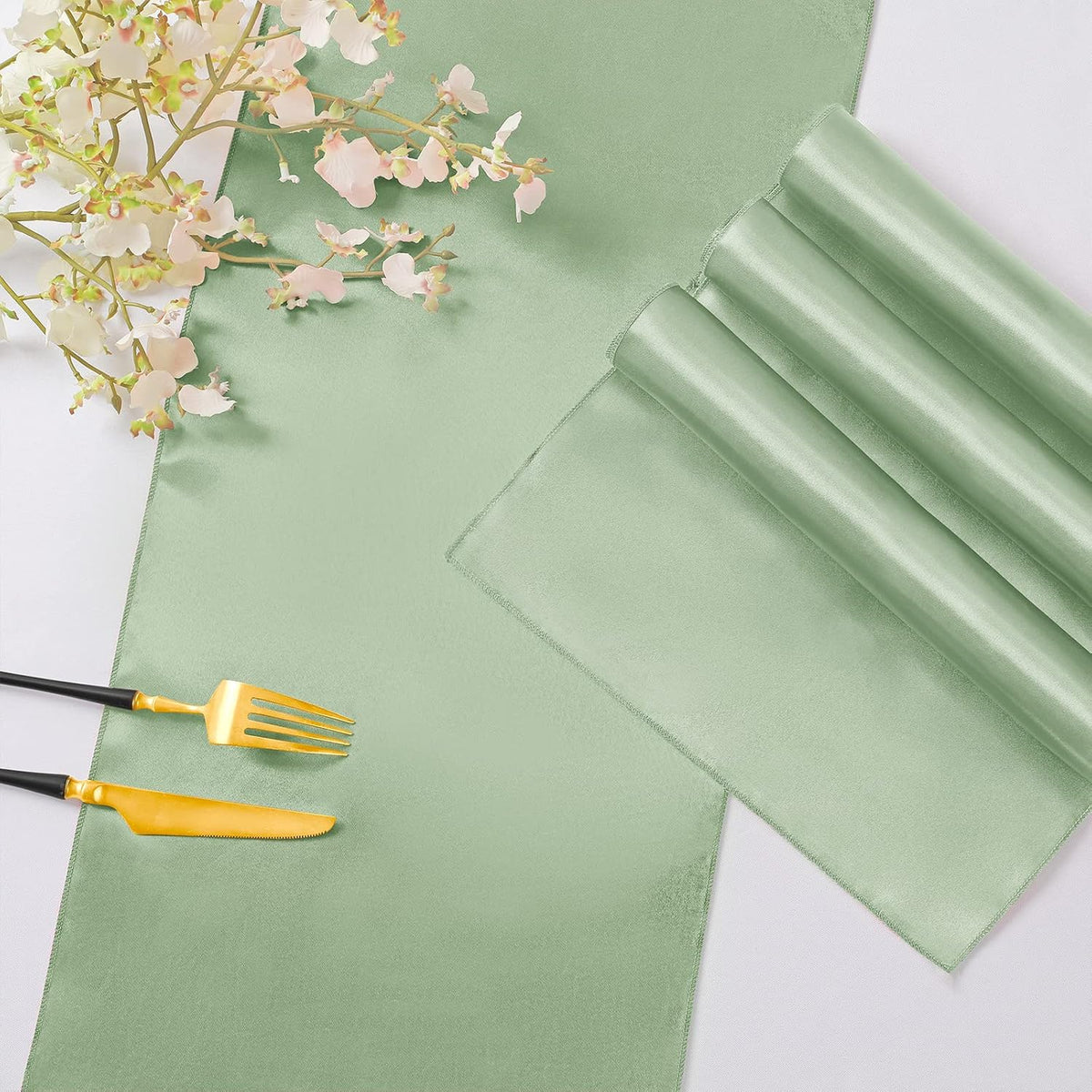 Horbaunal 24 Pack Sage Green Satin Table Runner 12 x 108 Inch
