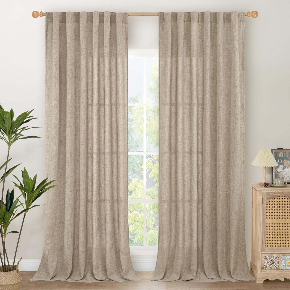 YoungsTex Linen Semi Sheer Curtains 72 Inch Length, Light Filtering Drapes