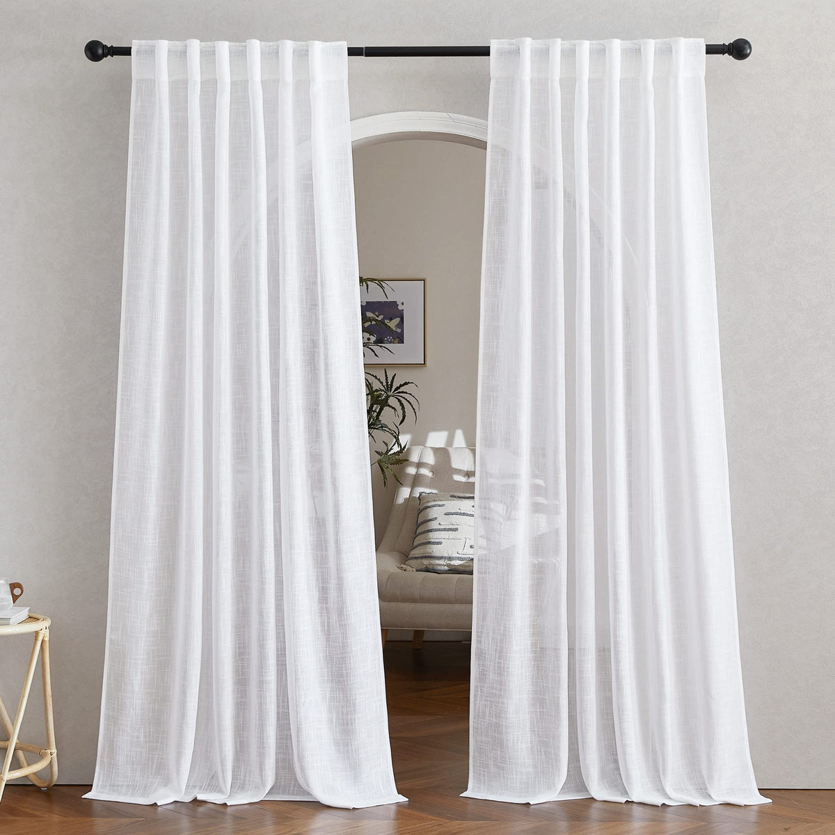 NICETOWN Natural Linen Curtains 70 Inches Length, 2 Panels, W37 x L70