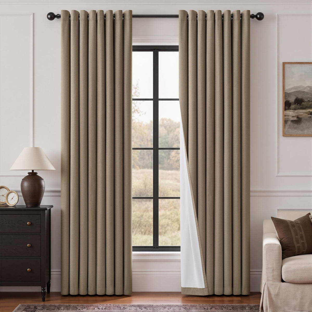 Natural Ivory 100% Blackout Grommet Linen Curtains 90 Inch Long 2 Panels